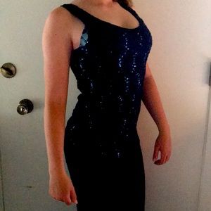 Onyx Nite navy lace sequin lined tank 1” straps M